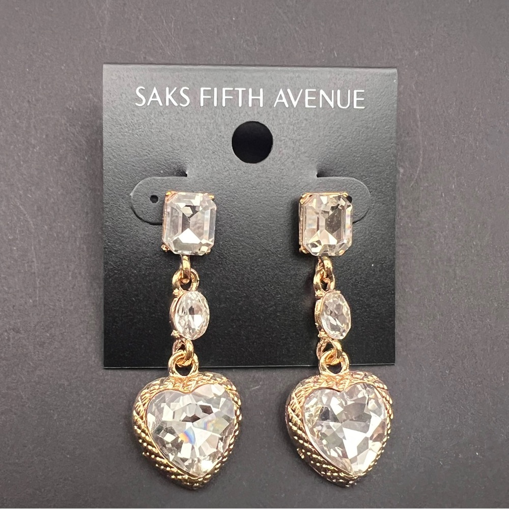 Saks Fifth Avenue Crystal Heart Earrings in Gold and Silver
